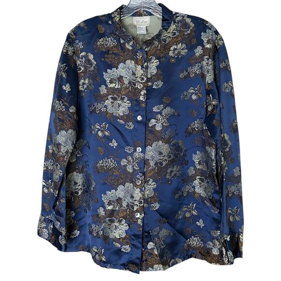 Vintage Yi Lin Brocade Floral Blouse Women's Small Mandarin Collar Button Front - Picture 1 of 4